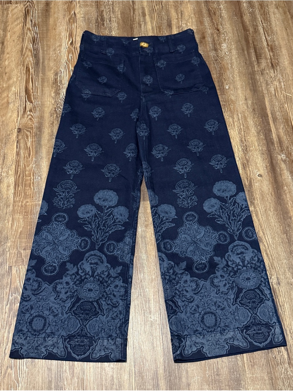 Maeve The Colette Wide Leg Cropped Jeans Women's 27 Patch Pocket in Damask Print